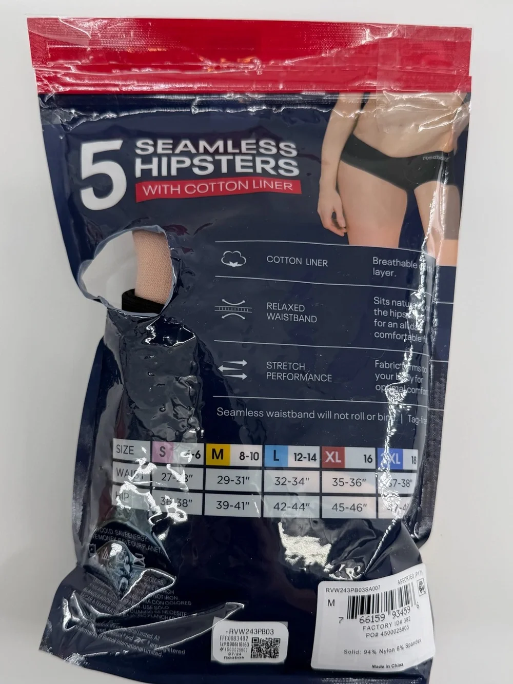 Reebok Women’s Seamless Hipsters - Black (5 Pack)